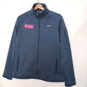 Patagonia Better Sweater M Jacket Full Zip Knit Fleece Pink Flower Patch READ